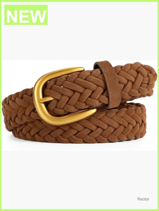 Braided Suede Belt with Gold Buckle - No-Hole Adjustable Woven Waist Belt for main image 7
